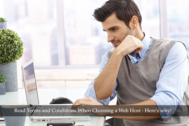 Man Reading Web Hosting Terms and Conditions