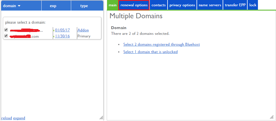 How to renew domain names in Bluehost 2