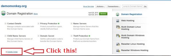 Renew or Delete Domain Names in BigRock 8
