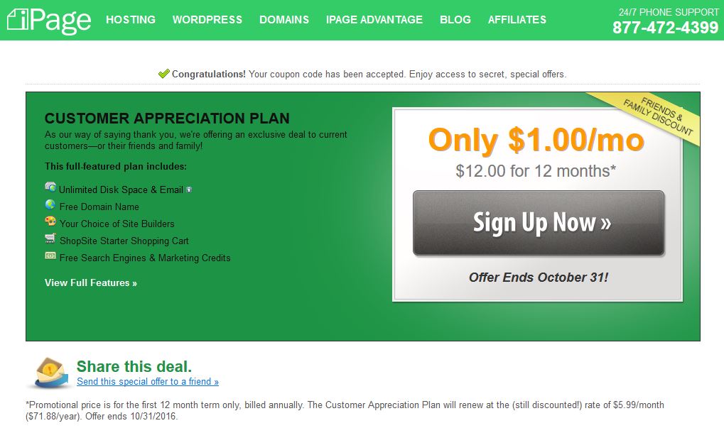 ipage secret offer at $1.00