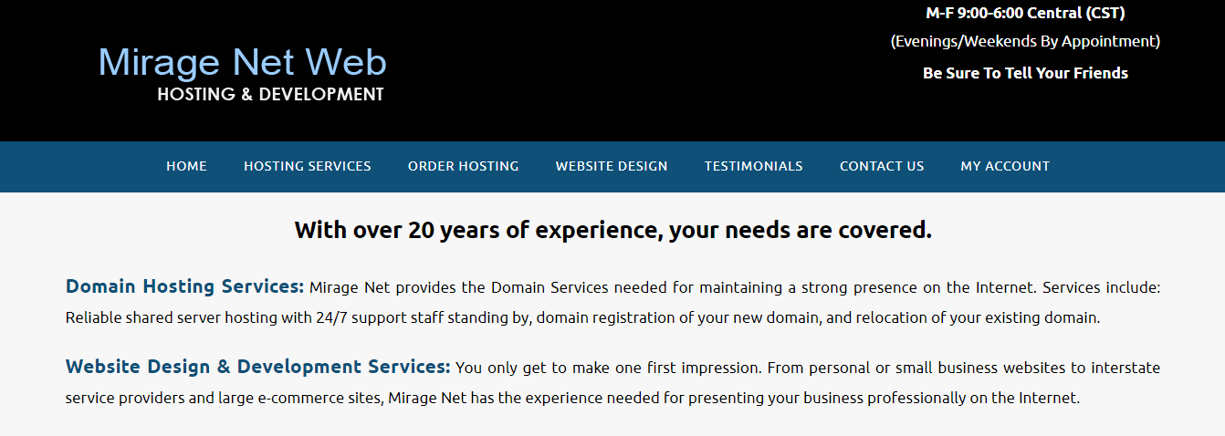 Mirage Net Web Homepage