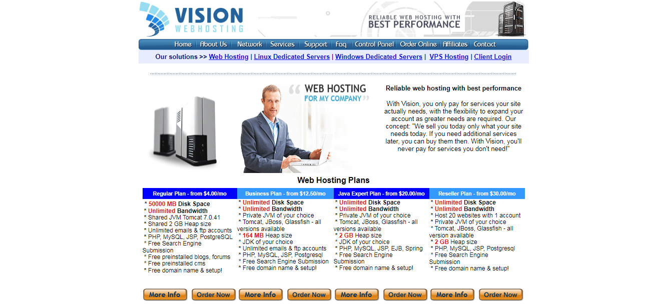 Vision Webhosting Homepage